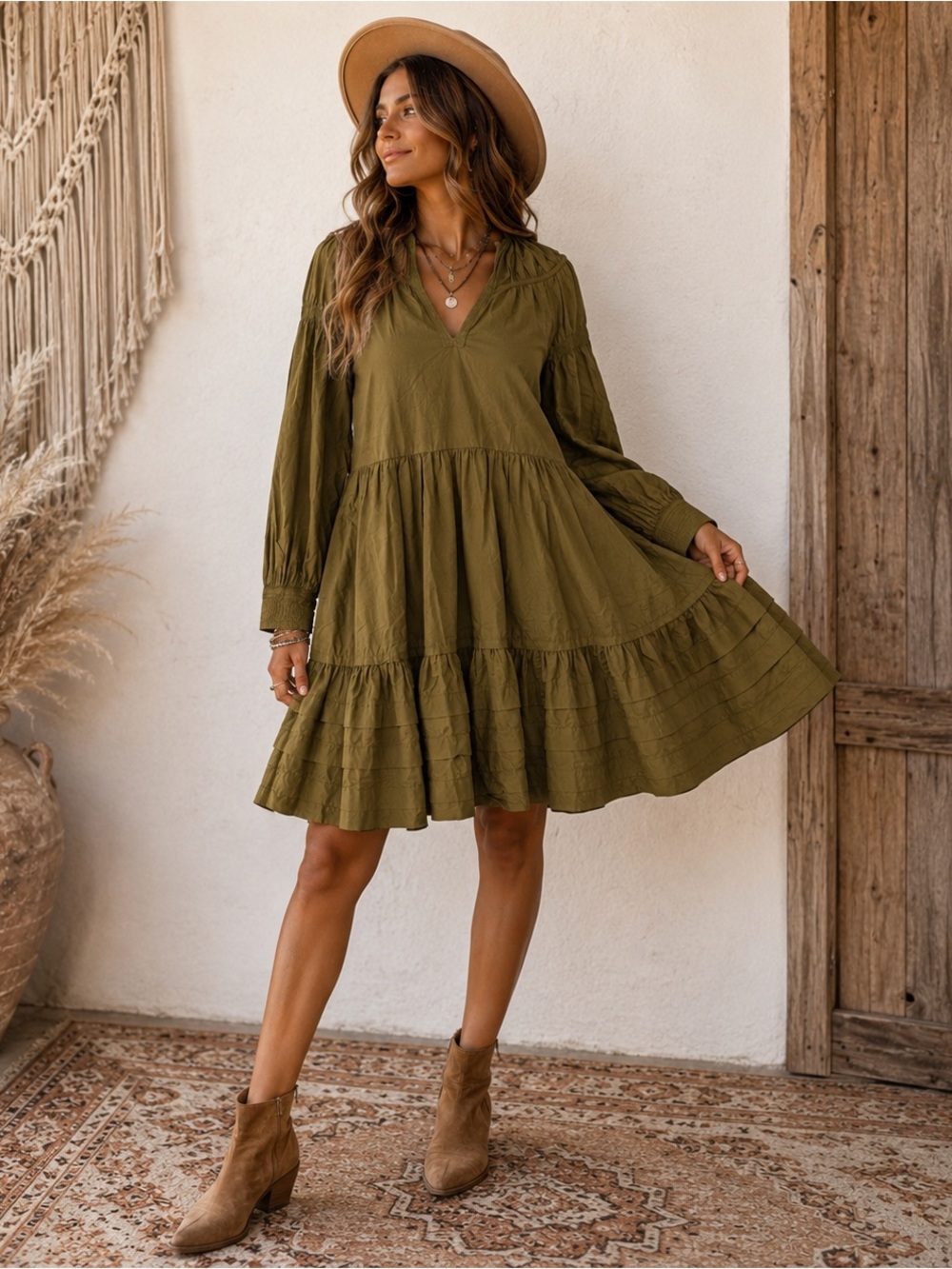 Ulla Johnson Women's Green Rosa Puff-Sleeve Poplin Minidress Size 00